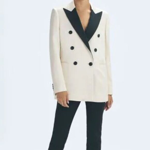 Reiss Ivory Wool & Silk Blend Double Breasted Long Sleeve Blazer SIZE XS - Picture 7 of 8
